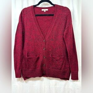 Madewell Landscape Sweater Cardigan V-Neck Red Black Marled Size XS Style E0169